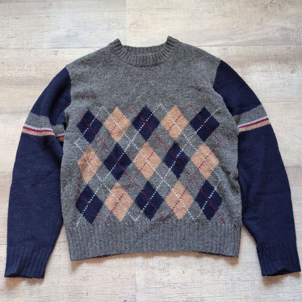 Vintage Thane Men's Argyle Crewneck Sweater Size Medium 100% Wool Shetland